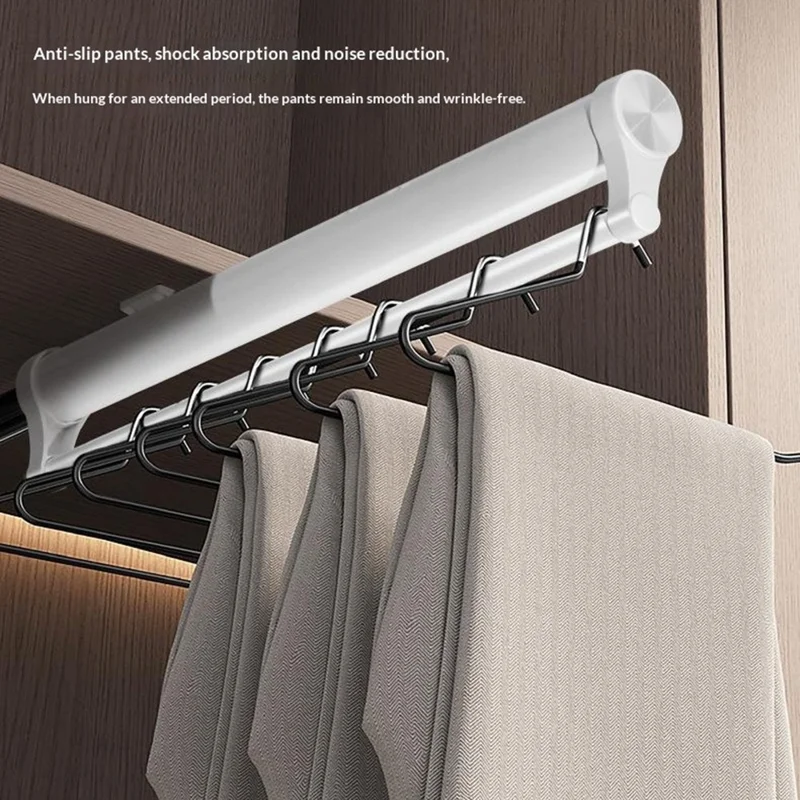 50cm Top Mount Aluminum Alloy Wardrobe Pant Hanger Pull-Out Rail Organizer Rack - Black