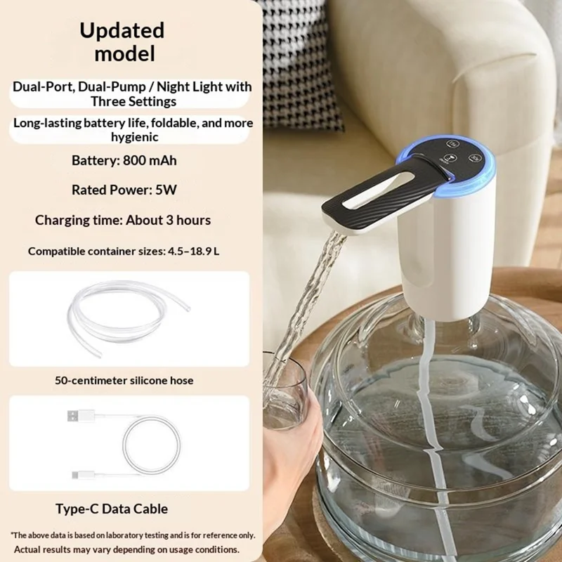 AP139 Dual Outlet Electric Water Dispenser Pump Foldable Spout for 4.5-18.9L Bottles