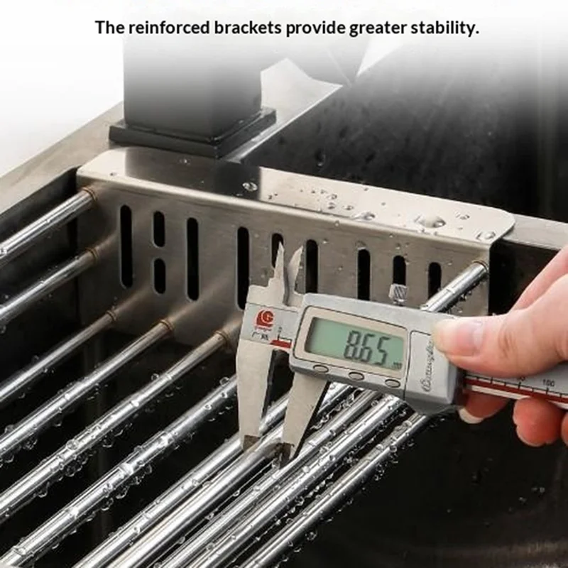 320-515mm Adjustable Dish Drainer Rack Over The Sink Collapsible Stainless Steel Dish Basket for Kitchen - Size S