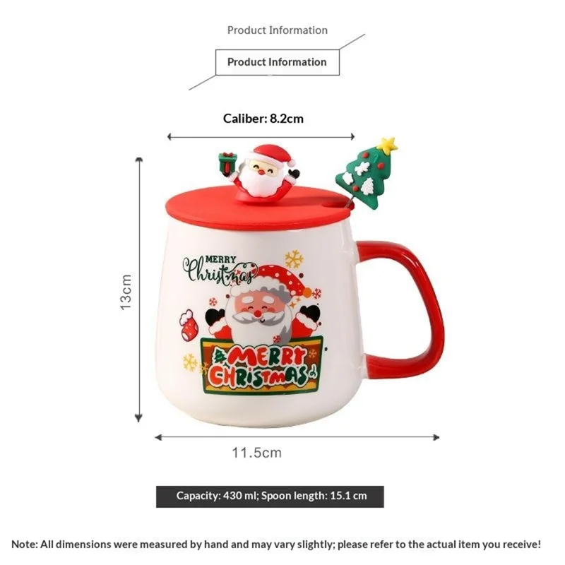 Weihnachtlicher Keramikbecher mit Deckel 430 ml, Heiße-Schokolade- und Kaffeetasse - Stil A / mit Silikondeckel