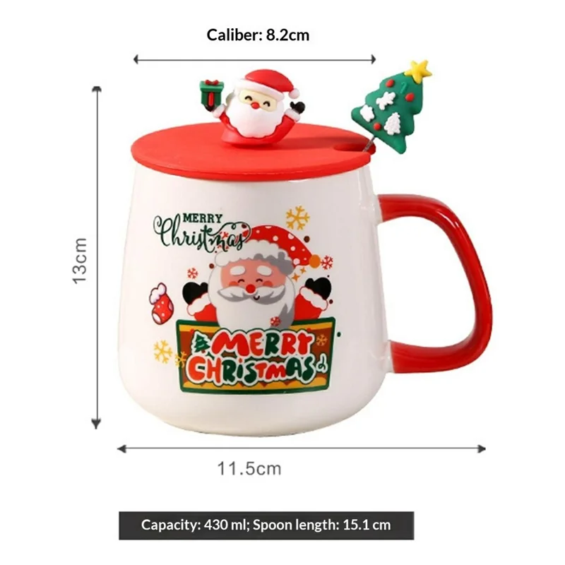 Weihnachtliche beheizte Tasse mit Deckel und Löffel 430 ml, Keramik-Becherwärmer mit EU-Stecker – Stil A / mit Silikon-Deckel