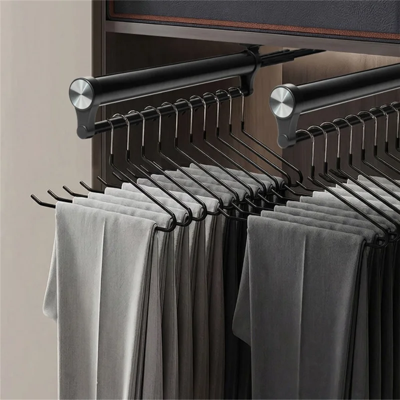 45cm Silent Damping Closet Pants Hanger Rail with Suction Cup Aluminum Alloy Telescopic Pull-Out Rod - Black