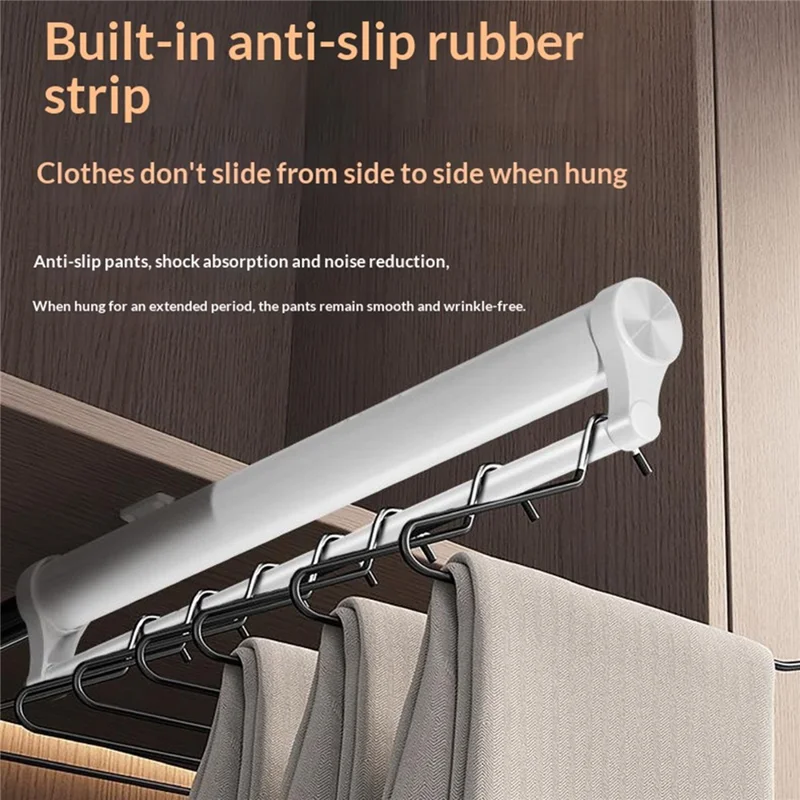 45cm Silent Damping Closet Pants Hanger Rail with Suction Cup Aluminum Alloy Telescopic Pull-Out Rod - Black