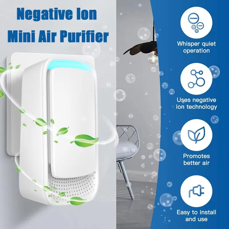 Compact Negative Ion Air Purifier with UV Sterilization Deodorizer for Home Pet Odor Removal - EU Plug