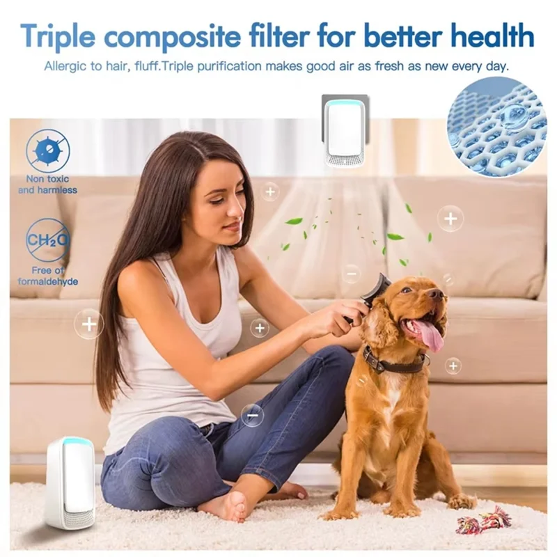 Compact Negative Ion Air Purifier with UV Sterilization Deodorizer for Home Pet Odor Removal - EU Plug