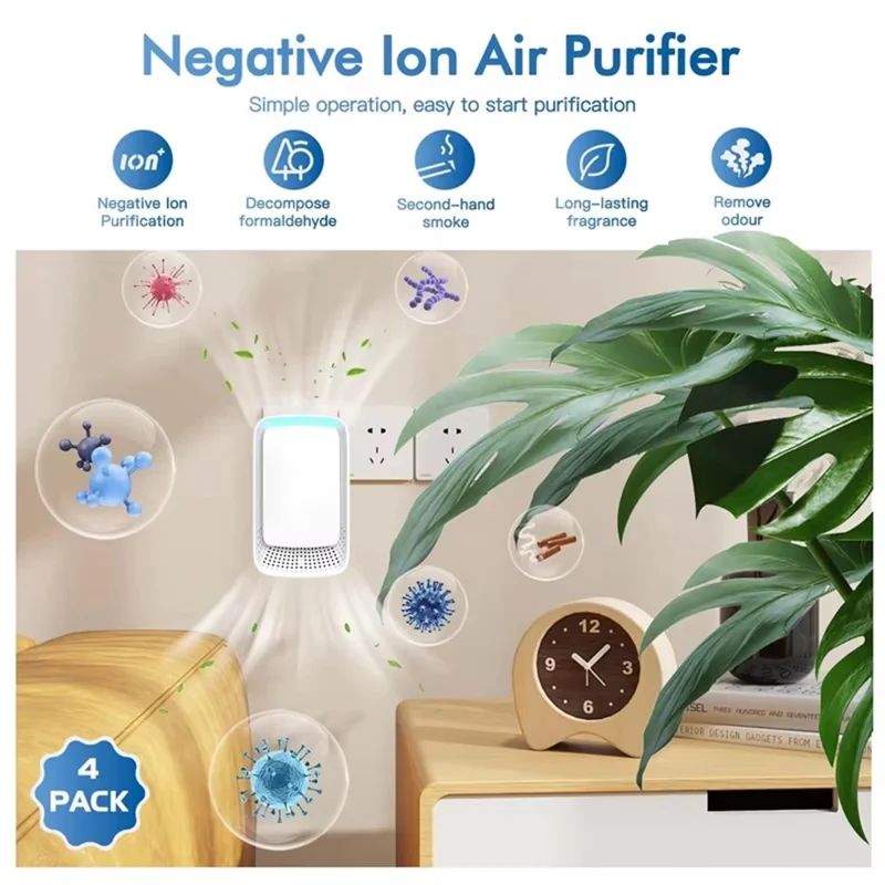 Compact Negative Ion Air Purifier with UV Sterilization Deodorizer for Home Pet Odor Removal - EU Plug