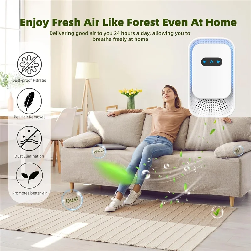 Negative Ion Air Purifier for Home Kitchen Pet Odor Smoke Removal - EU Plug
