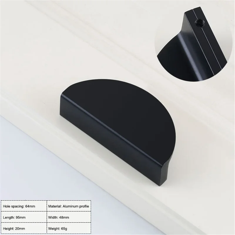 Wardrobe Knob Furniture Handle Modern Cabinet Closet Door Pull Handle with 22mm Screw - Black 6830 / Size: L