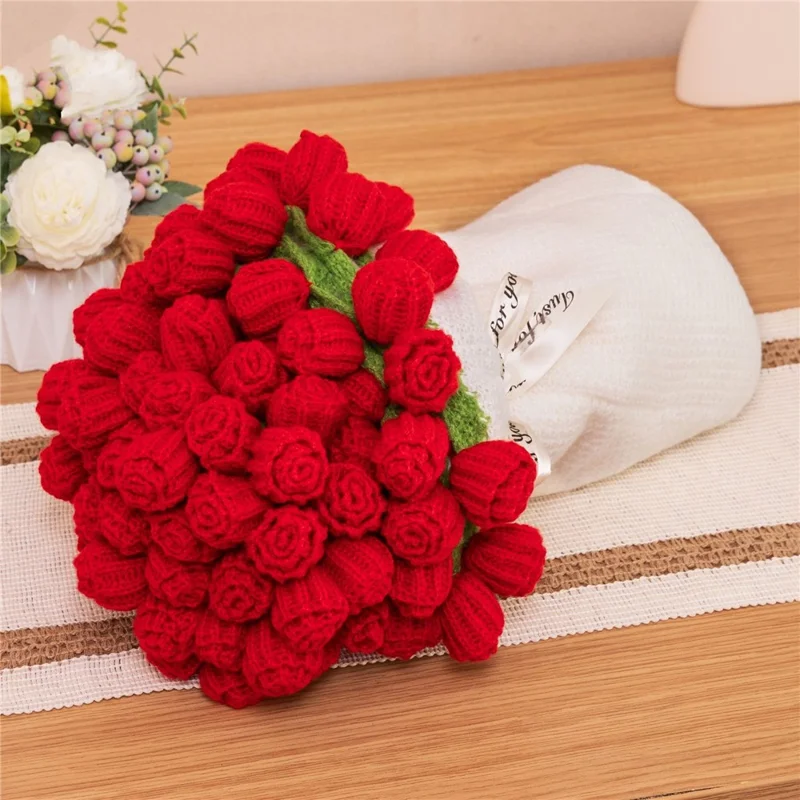 80cm 33Pcs Roses Bouquet Throw Blanket Knit Blanket Sofa Decorative Shawl Office Nap Cover - Red Rose / White Blanket