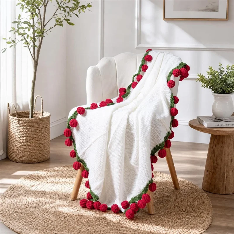 80cm 33Pcs Roses Bouquet Throw Blanket Knit Blanket Sofa Decorative Shawl Office Nap Cover - Red Rose / White Blanket