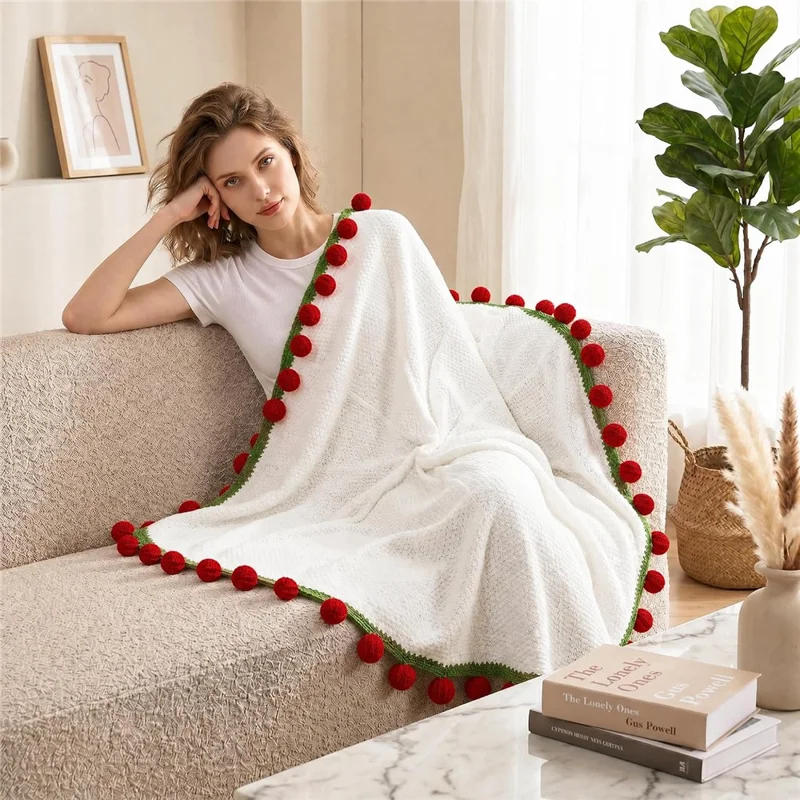 80cm 33Pcs Roses Bouquet Throw Blanket Knit Blanket Sofa Decorative Shawl Office Nap Cover - Red Rose / White Blanket