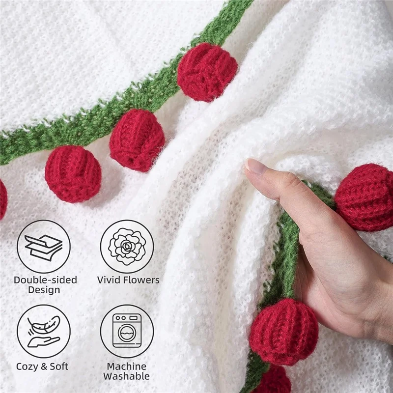 80cm 33Pcs Roses Bouquet Throw Blanket Knit Blanket Sofa Decorative Shawl Office Nap Cover - Red Rose / White Blanket