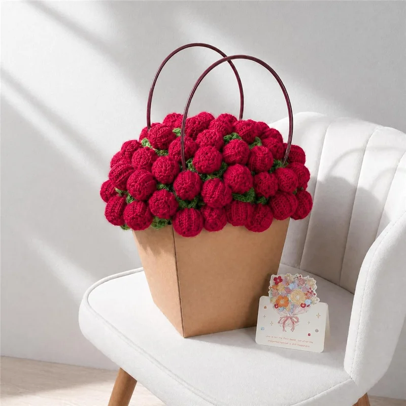 80cm 33Pcs Roses Bouquet Throw Blanket Knit Blanket Sofa Decorative Shawl Office Nap Cover - Red Rose / White Blanket