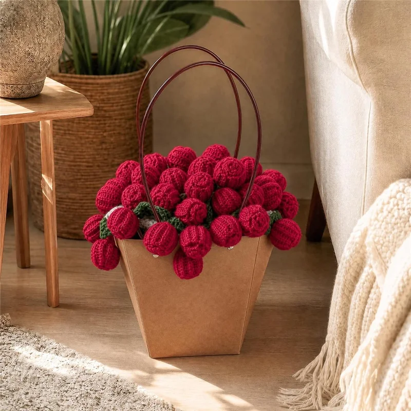 80cm 33Pcs Roses Bouquet Throw Blanket Knit Blanket Sofa Decorative Shawl Office Nap Cover - Red Rose / White Blanket