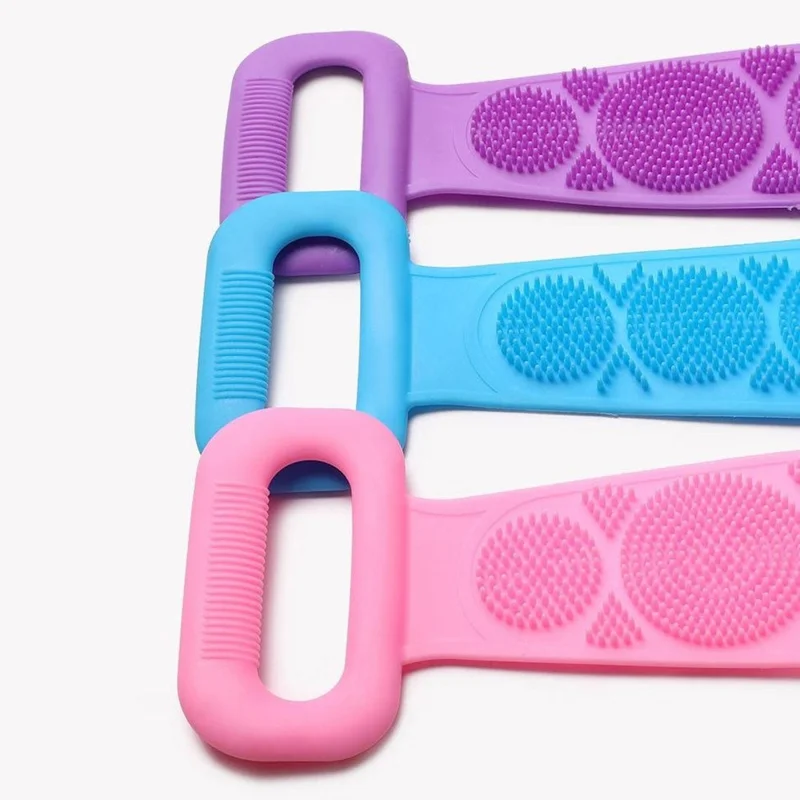 72cm Silicone Body Scrub Brush Double-Sided Back Cleaner Exfoliator Strap - Blue