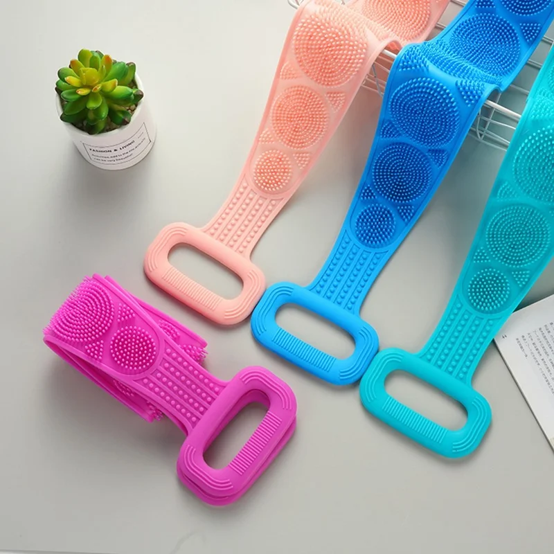 72cm Silicone Body Scrub Brush Double-Sided Back Cleaner Exfoliator Strap - Blue