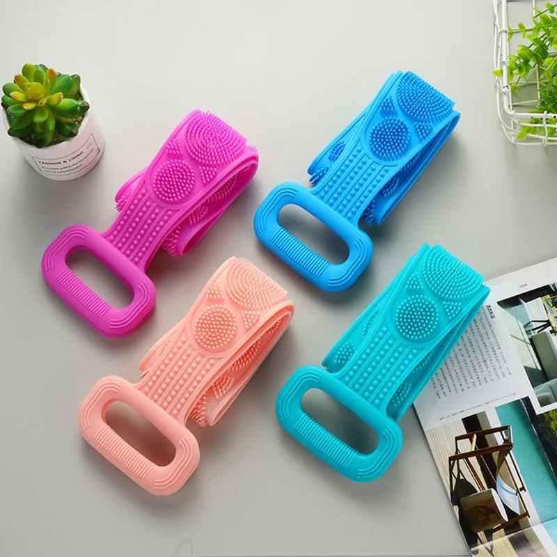 72cm Silicone Body Scrub Brush Double-Sided Back Cleaner Exfoliator Strap - Blue