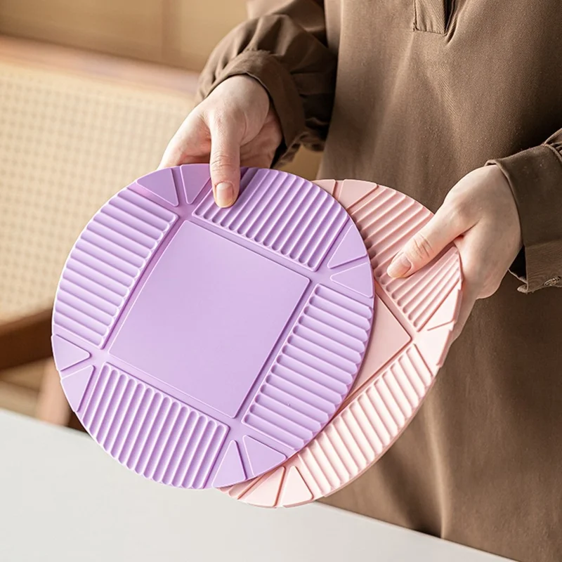 22cm Silicone Heat Resistant Mat Round Non-Slip Pot Pad Tableware Coaster for Kitchen - Lilac Purple