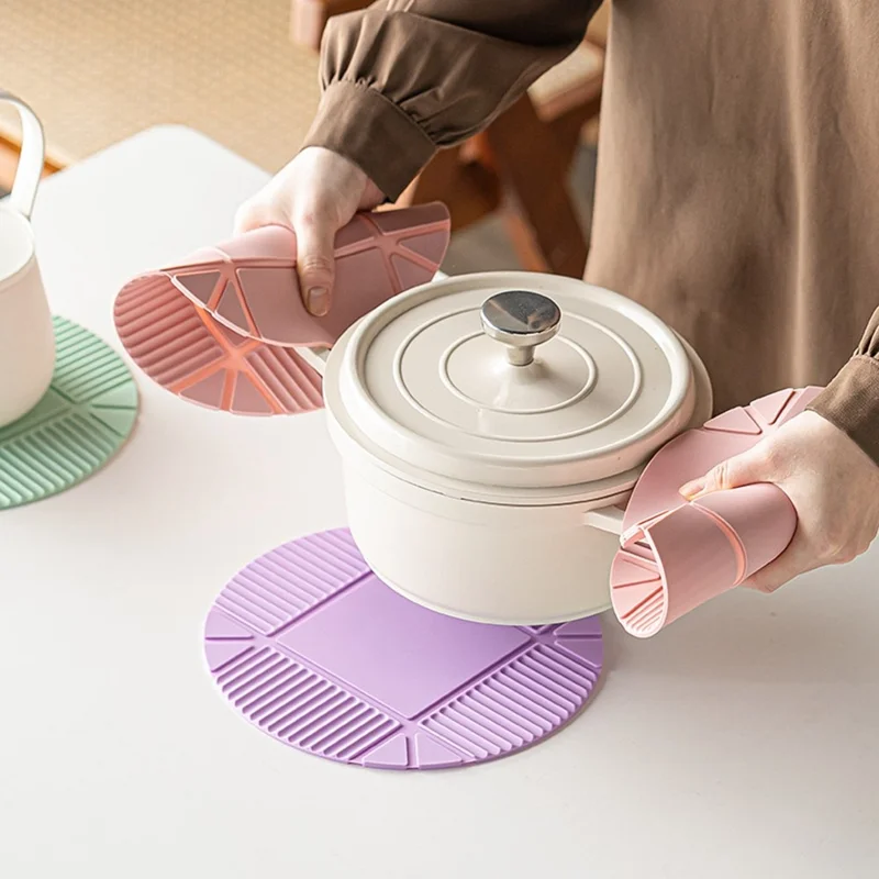 22cm Silicone Heat Resistant Mat Round Non-Slip Pot Pad Tableware Coaster for Kitchen - Lilac Purple