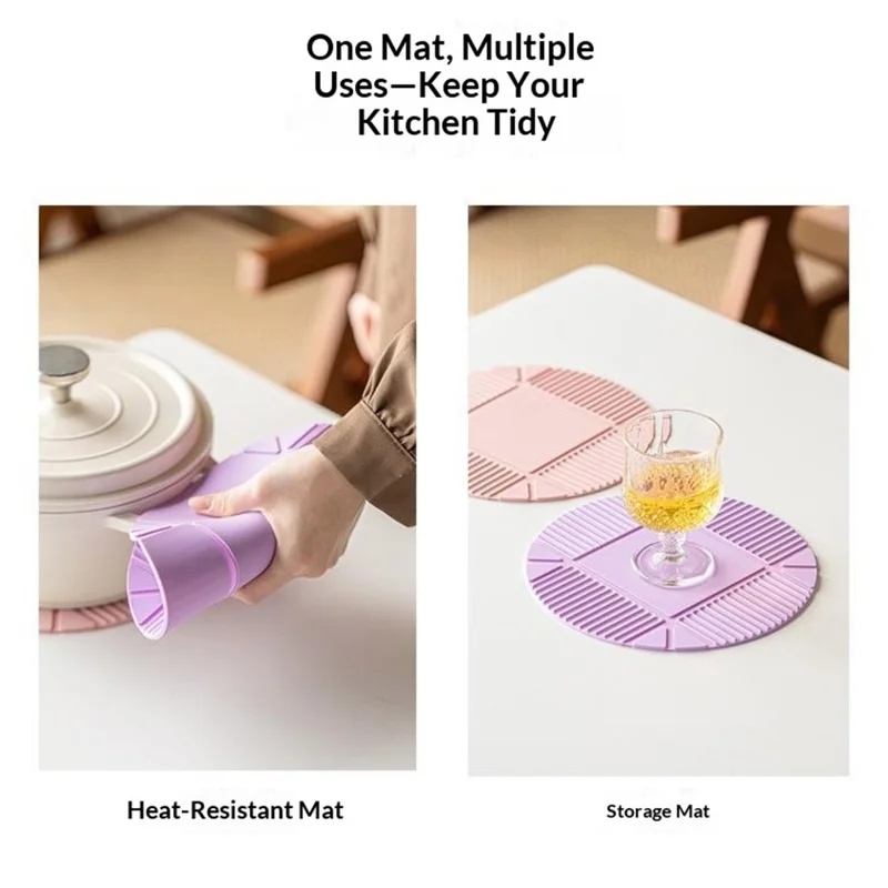 22cm Silicone Heat Resistant Mat Round Non-Slip Pot Pad Tableware Coaster for Kitchen - Lilac Purple