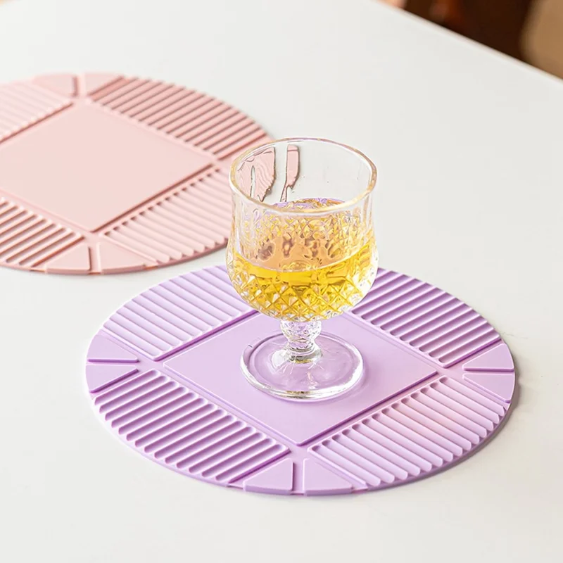 22cm Silicone Heat Resistant Mat Round Non-Slip Pot Pad Tableware Coaster for Kitchen - Lilac Purple