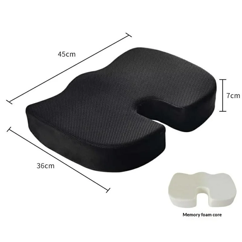 Sitskum med minneskärna, ergonomisk U-formad andningsbar sittkudde för kontor, bil, hem - Nät / Svart