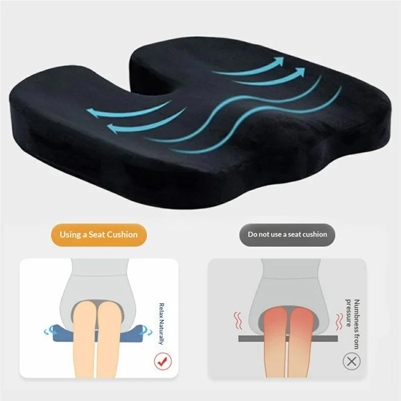 Cuscino per Sedile con Nucleo in Gel Ergonomico a Forma di U, Imbottitura Traspirante per Ufficio, Auto, Casa - Maglia/Nero