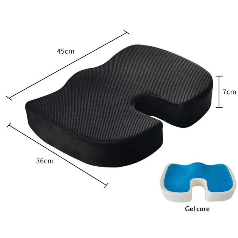 Cuscino per Sedile con Nucleo in Gel Ergonomico a Forma di U, Imbottitura Traspirante per Ufficio, Auto, Casa - Maglia/Nero