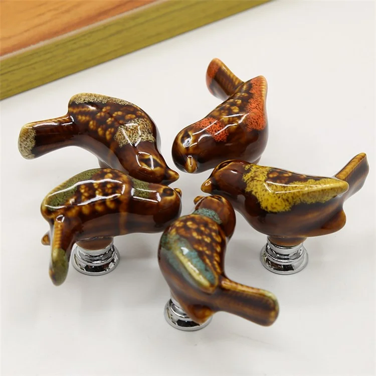 Ceramic Cabinet Pulls Handles Replacement Drawer Pulls with 25mm Screw - Bird / Orange