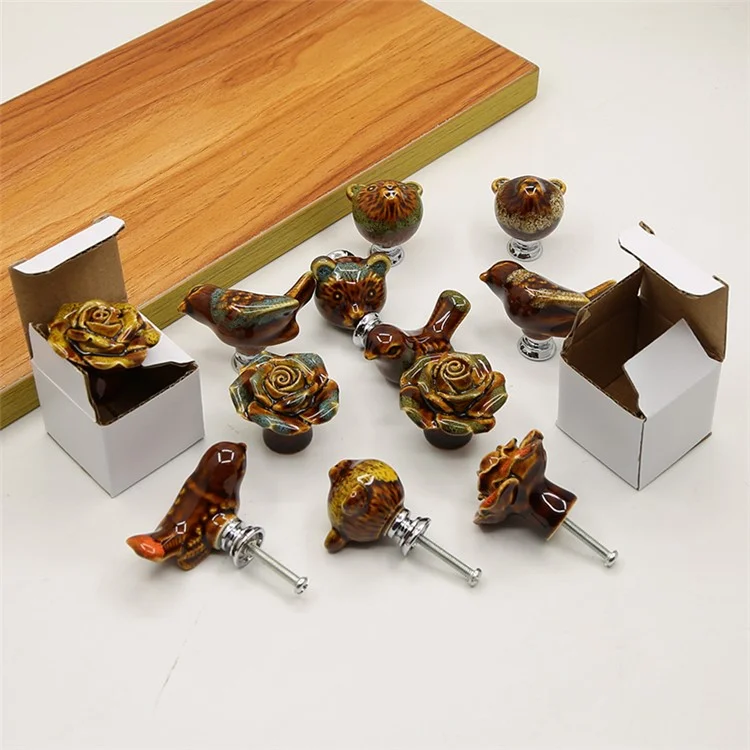 Ceramic Cabinet Pulls Handles Replacement Drawer Pulls with 25mm Screw - Bird / Orange