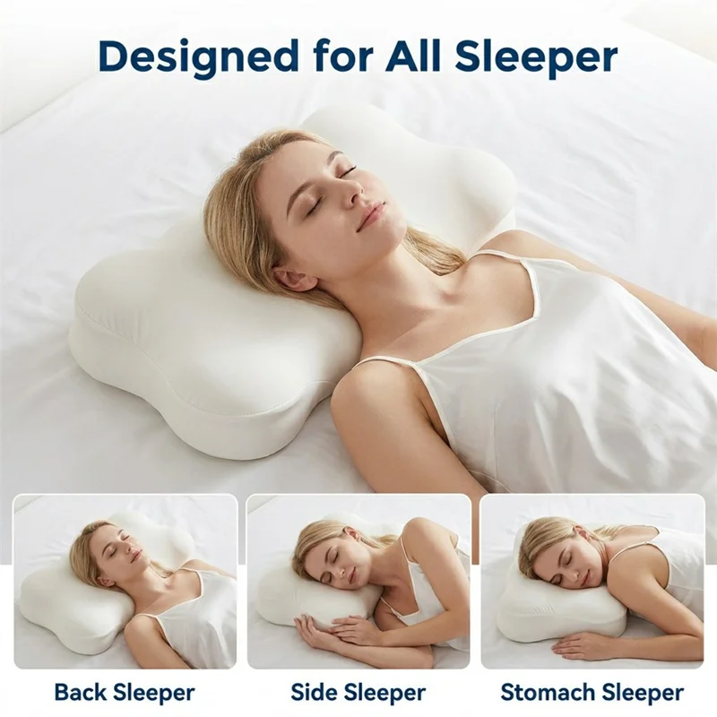 Ergonomiczna chmurowa poduszka z pianki memory foam, o powolnym powrocie, z myjnym pokrowcem, poduszka ortopedyczna - biała