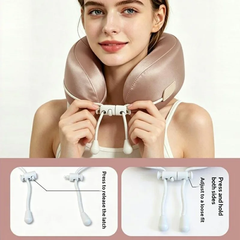 Memory Foam U-Shaped Neck Pillow Ice Silk Travel Cervical Support Cushion for Flight Office Nap - Light Pink