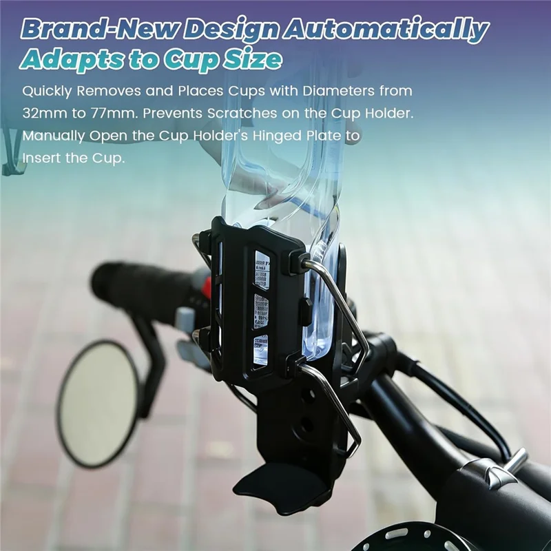 Water Cup Holder Rotatable 360° Mount Bottle Rack for Motorcycles, Bicycles, Electric Scooters - Black