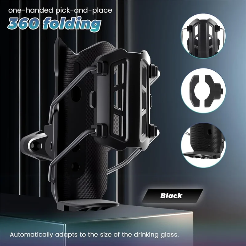 Water Cup Holder Rotatable 360° Mount Bottle Rack for Motorcycles, Bicycles, Electric Scooters - Black