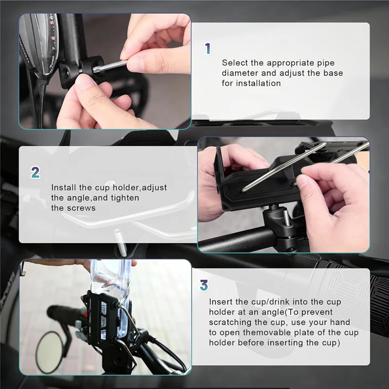 Water Cup Holder Rotatable 360° Mount Bottle Rack for Motorcycles, Bicycles, Electric Scooters - Black