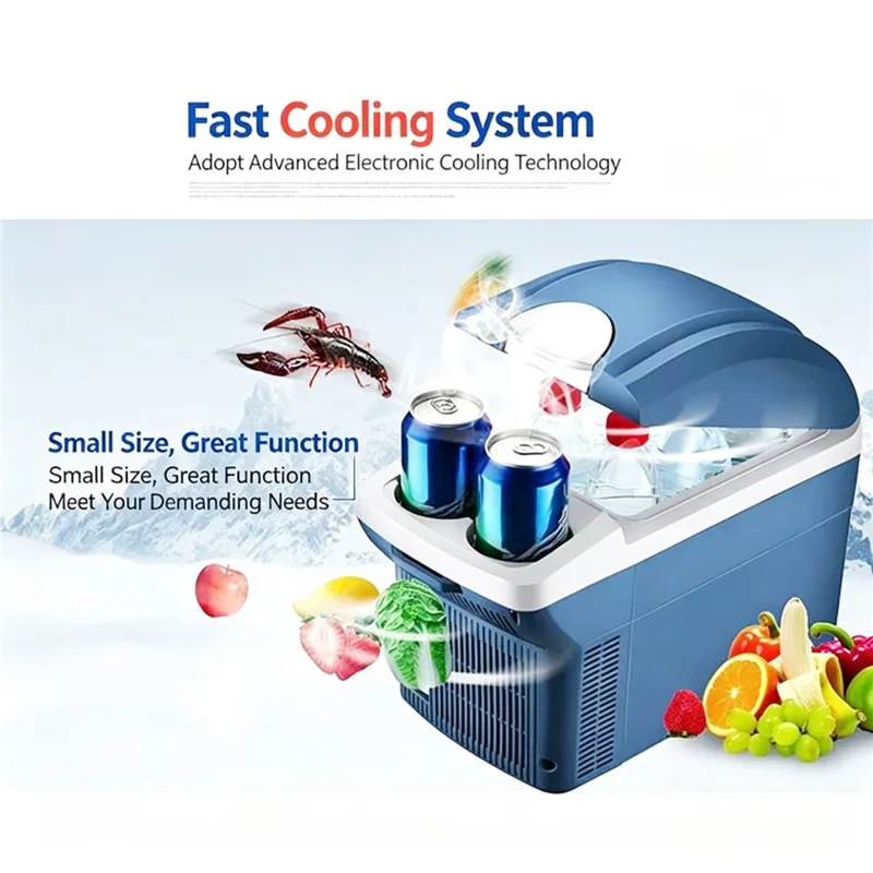 8L Mini Fridge 12V / 220V Cooling and Heating Car Refrigerator for Home and Car - Blue
