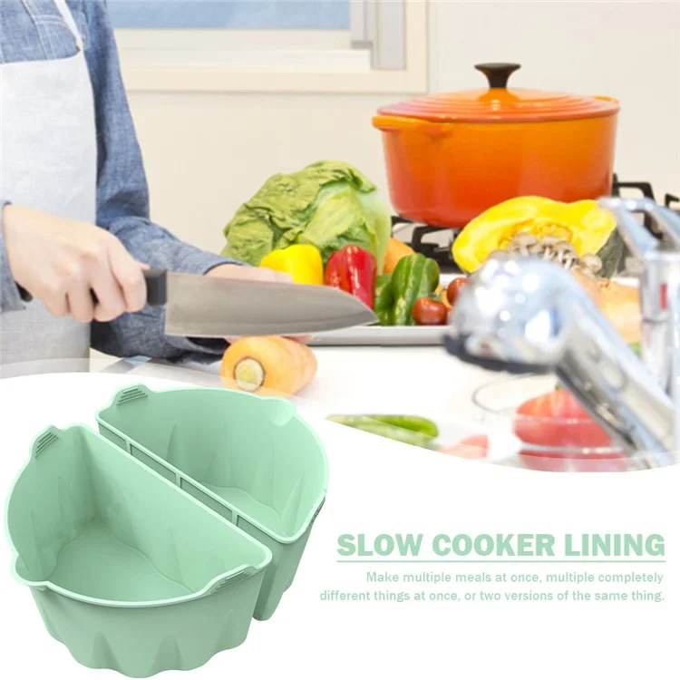 2Pcs Slow Cooker Divider Liners for 6-7 Quart Slow Cookers Reusable Silicone Inserts (BPA-Free, No FDA Certificate) - Green