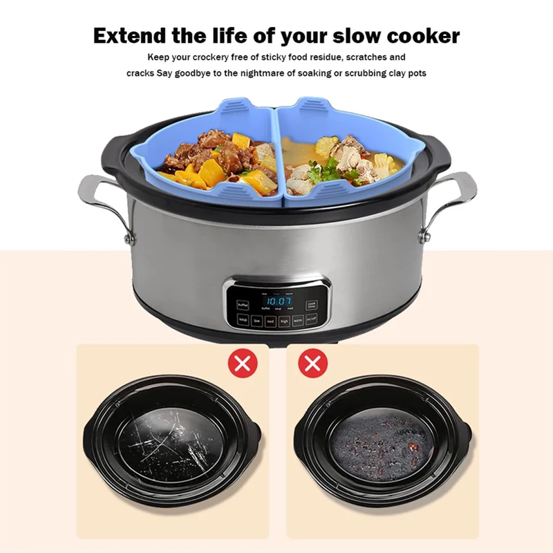 2Pcs Slow Cooker Divider Liners for 6-7 Quart Slow Cookers Reusable Silicone Inserts (BPA-Free, No FDA Certificate) - Red