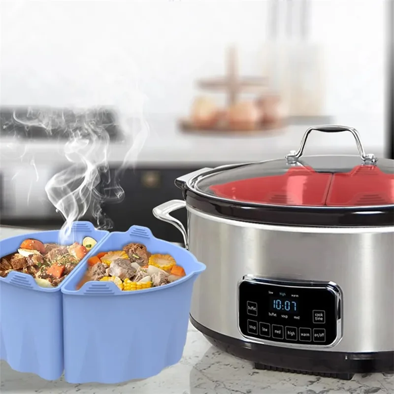 2Pcs Slow Cooker Divider Liners for 6-7 Quart Slow Cookers Reusable Silicone Inserts (BPA-Free, No FDA Certificate) - Red