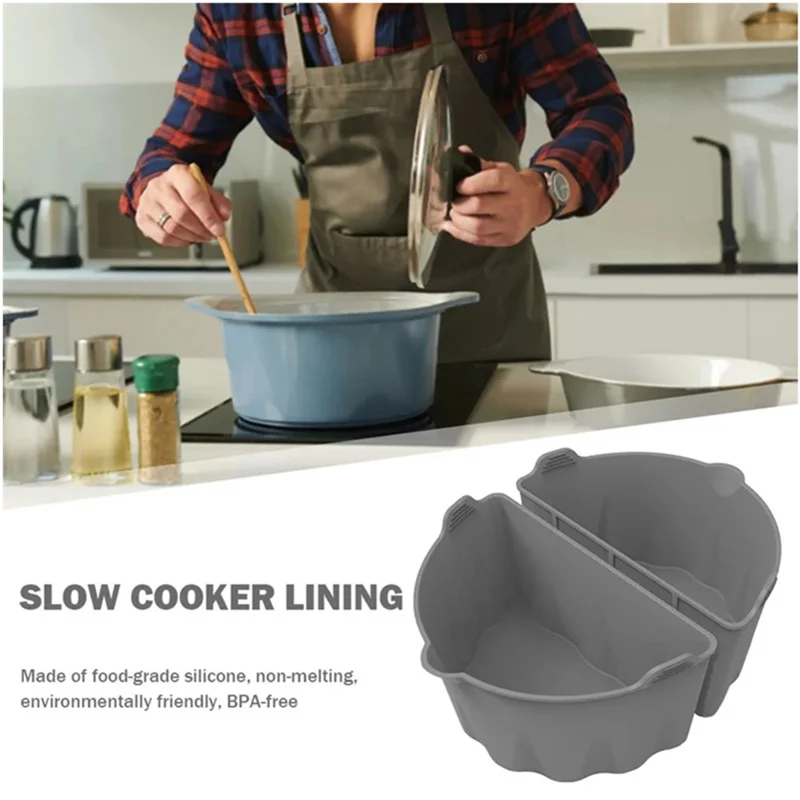 2Pcs Slow Cooker Divider Liners for 6-7 Quart Slow Cookers Reusable Silicone Inserts (BPA-Free, No FDA Certificate) - Red