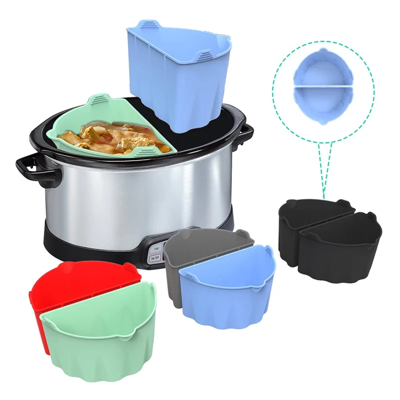 2Pcs Slow Cooker Divider Liners for 6-7 Quart Slow Cookers Reusable Silicone Inserts (BPA-Free, No FDA Certificate) - Red
