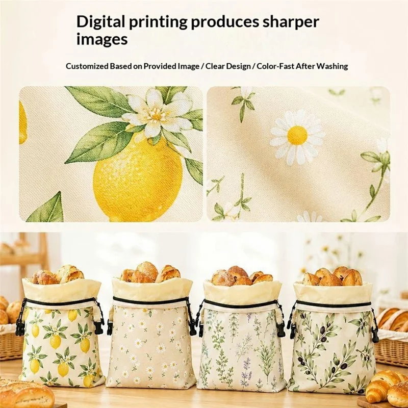 43x33cm Cotton Bread Bag with Removable Beeswax Liner Seal Food Storage Bag for Kitchen Bakery (FDA Certified) - Style A