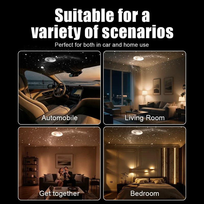 G303 Projecteur LED Ciel Étoilé USB, Veilleuse Double Mode, Système Flexible Rotatif à 360°, Commande Tactile, Luminosité Réglable, 3 Lentilles Interchangeables pour Chambre ou Voiture