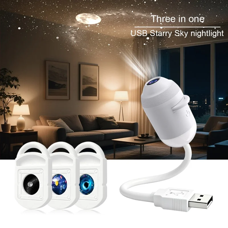 G303 Projecteur LED Ciel Étoilé USB, Veilleuse Double Mode, Système Flexible Rotatif à 360°, Commande Tactile, Luminosité Réglable, 3 Lentilles Interchangeables pour Chambre ou Voiture