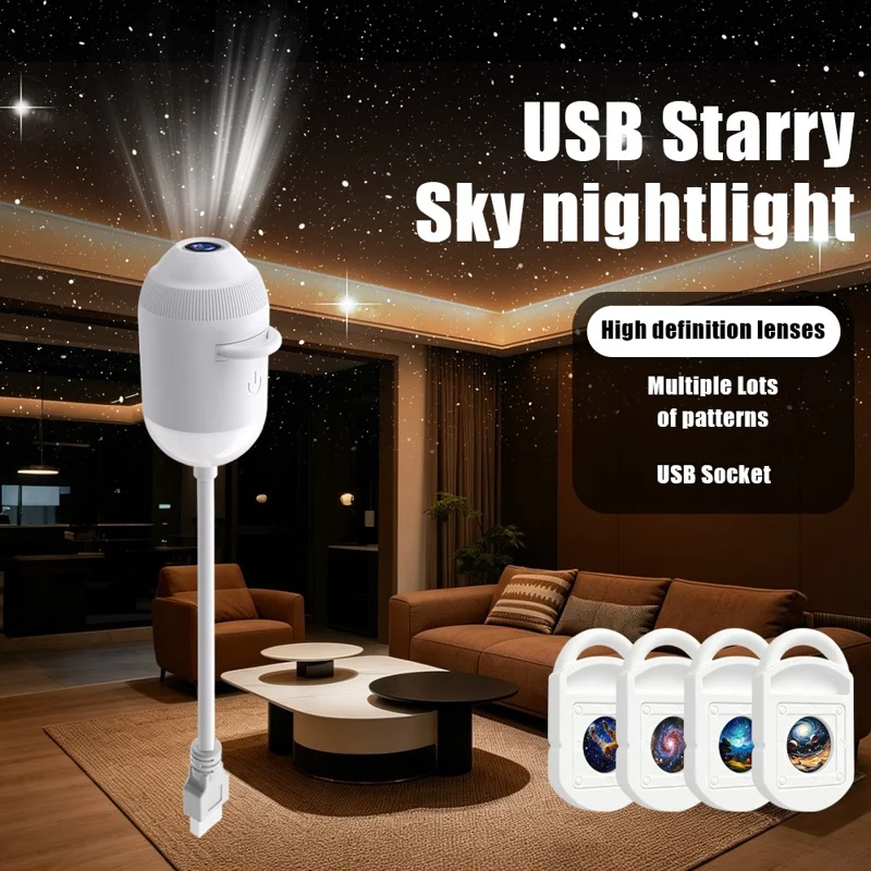 G303 Projecteur LED Ciel Étoilé USB, Veilleuse Double Mode, Système Flexible Rotatif à 360°, Commande Tactile, Luminosité Réglable, 3 Lentilles Interchangeables pour Chambre ou Voiture