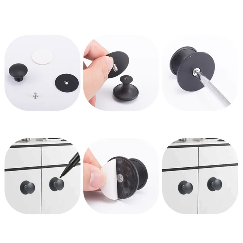 Cabinet Pull Knob Self-adhesive Cupboard Drawer Round Handle Stainless Steel DIY Furniture Decor - Matte Black