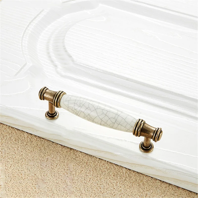 Zinc Alloy Drawer Knobs Wardrobe Door Puller White Ceramic Cracked Cabinet Handle with 22mm Screw - 5001-96 Yellow Crack