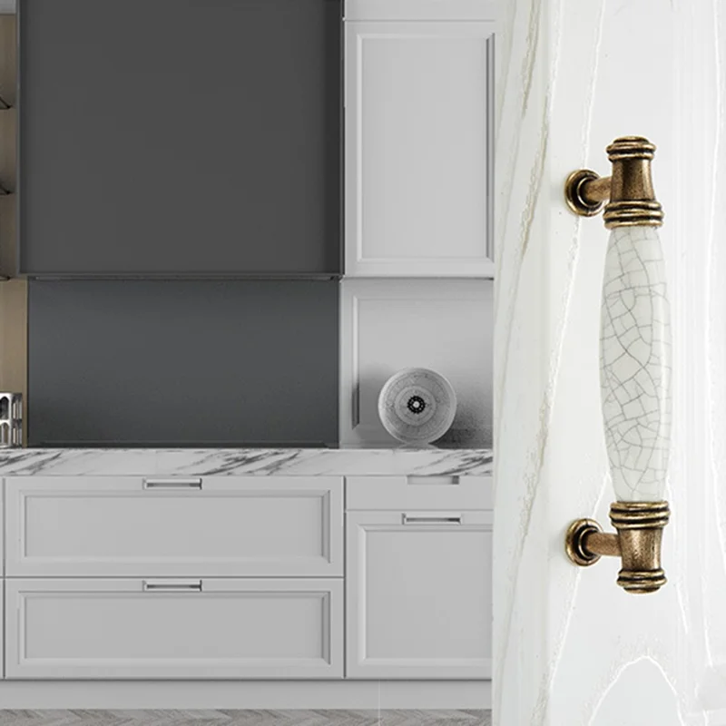 Zinc Alloy Drawer Knobs Wardrobe Door Puller White Ceramic Cracked Cabinet Handle with 22mm Screw - 5001-96 Yellow Crack