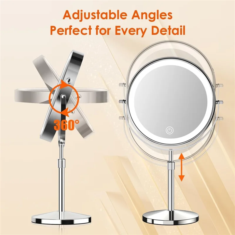9 inch 5x Magnification Dual-Sided LED Makeup Mirror Touch Control Tabletop Vanity Mirror - Silver