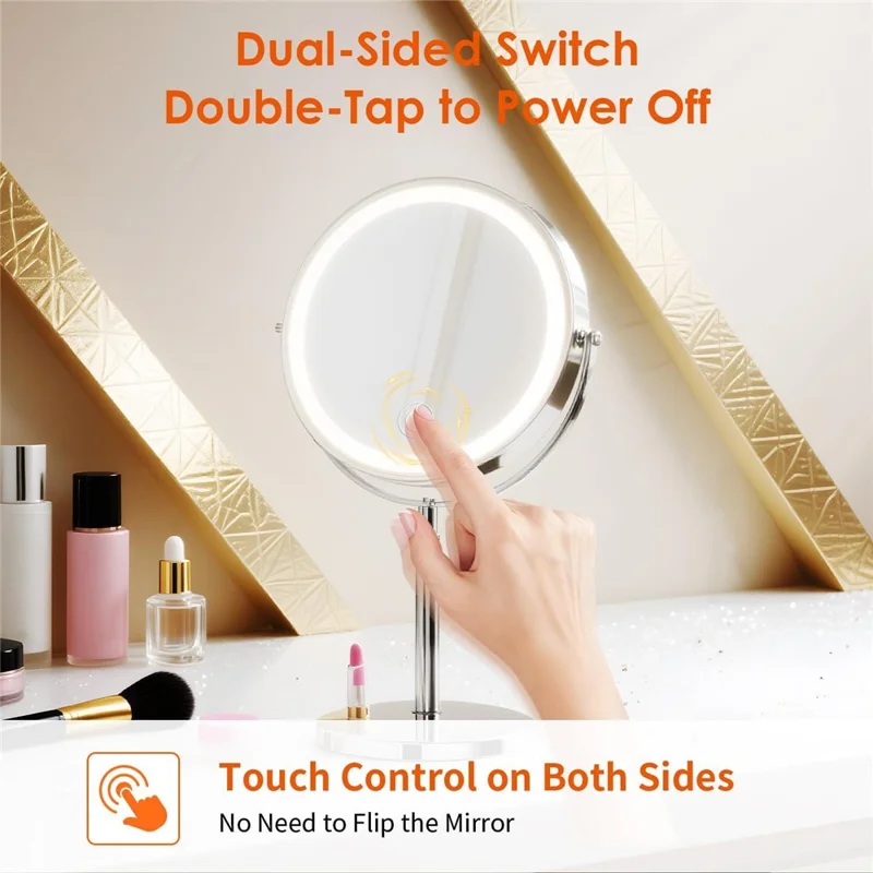9 inch 10x Magnification Dual-Sided LED Makeup Mirror Touch Control Tabletop Vanity Mirror - Silver